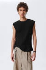 Black - Boxy Structured Cotton Tank Top - 0
