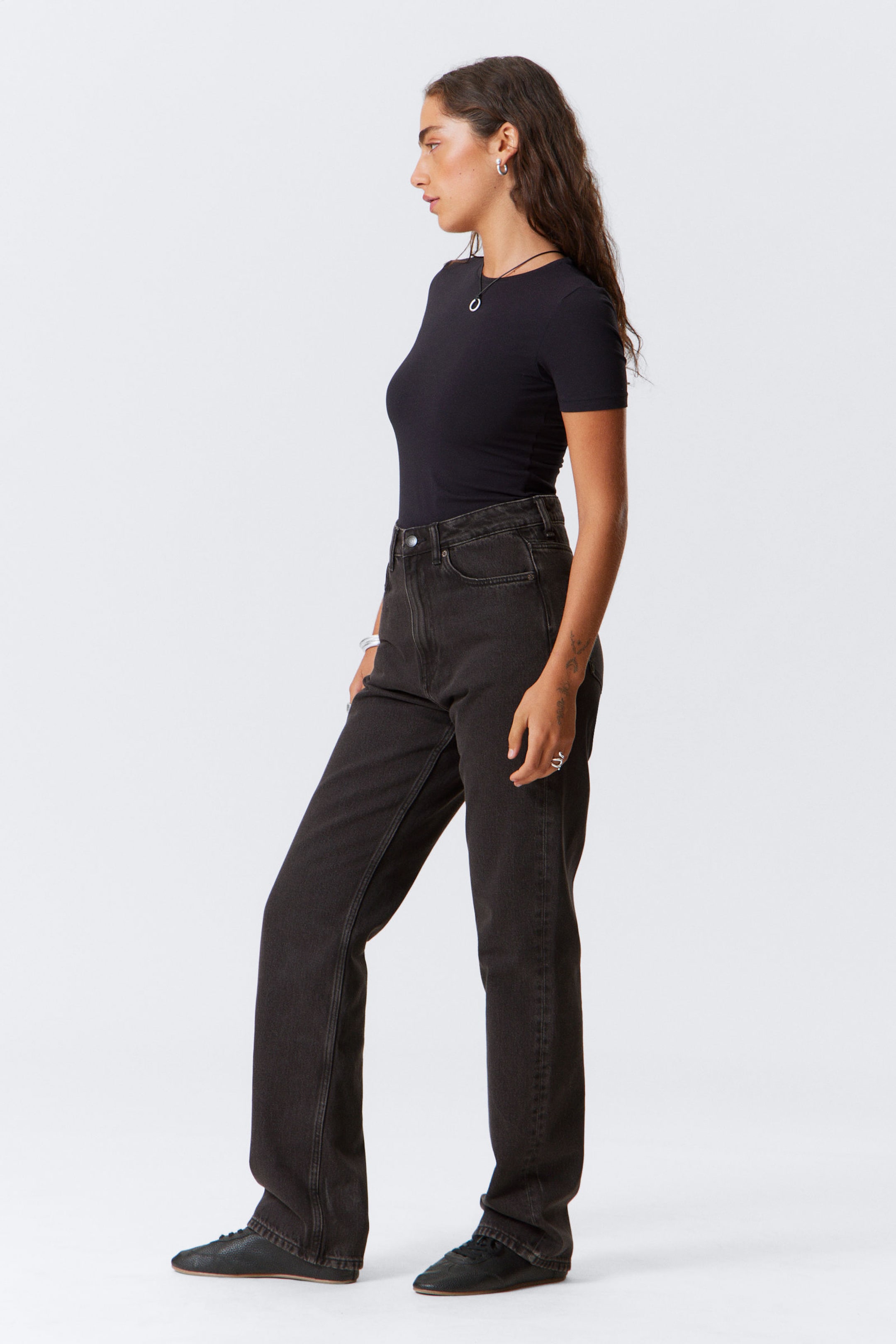 Echo Black - Black - Rowe Super High Waisted Regular Straight Leg Jeans - 3
