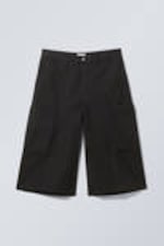 Black - Loose Ankle Length Cargo Shorts - 0