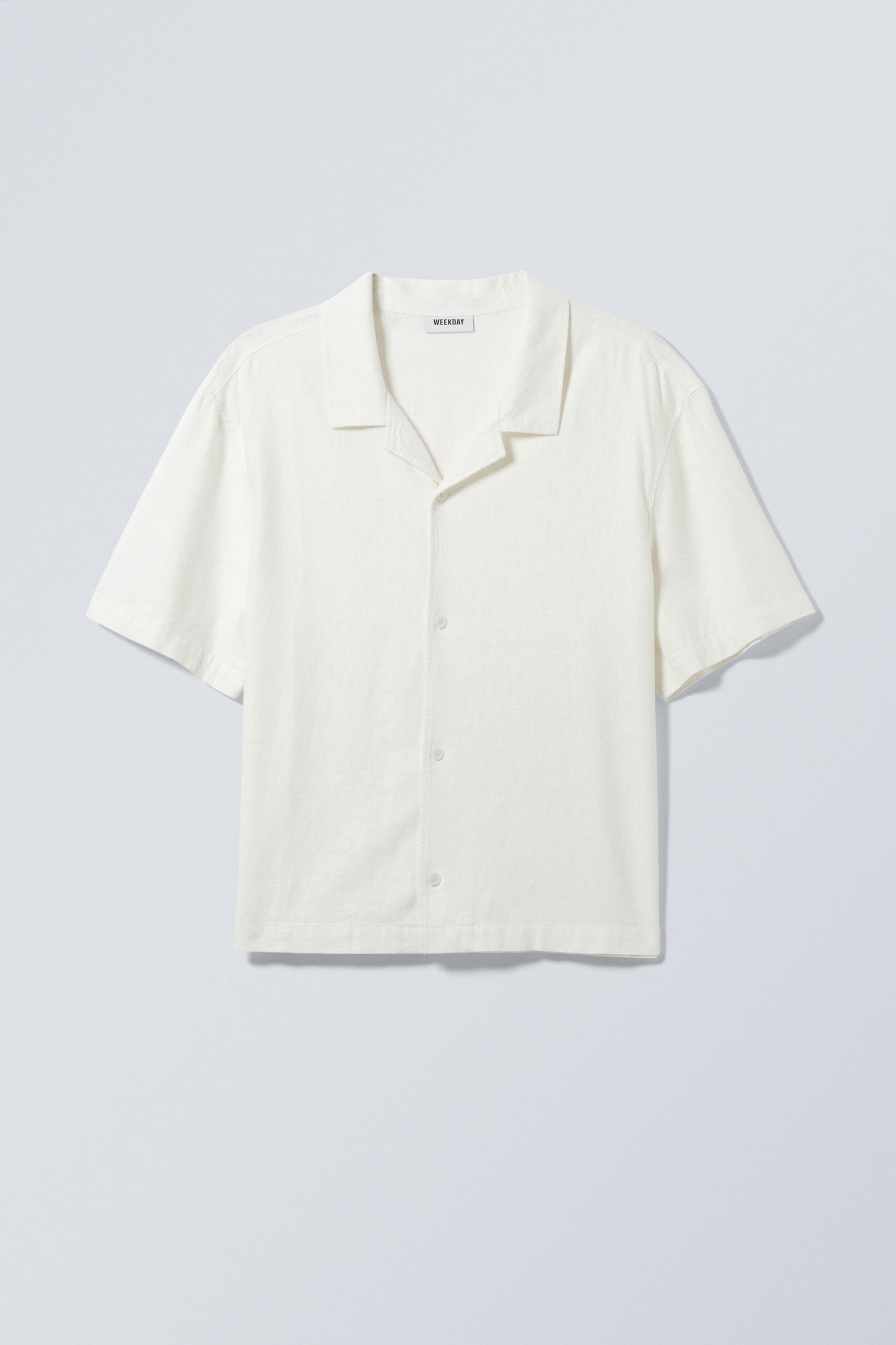 Dusty White - Loose Short Sleeve Linen Blend Shirt - 0