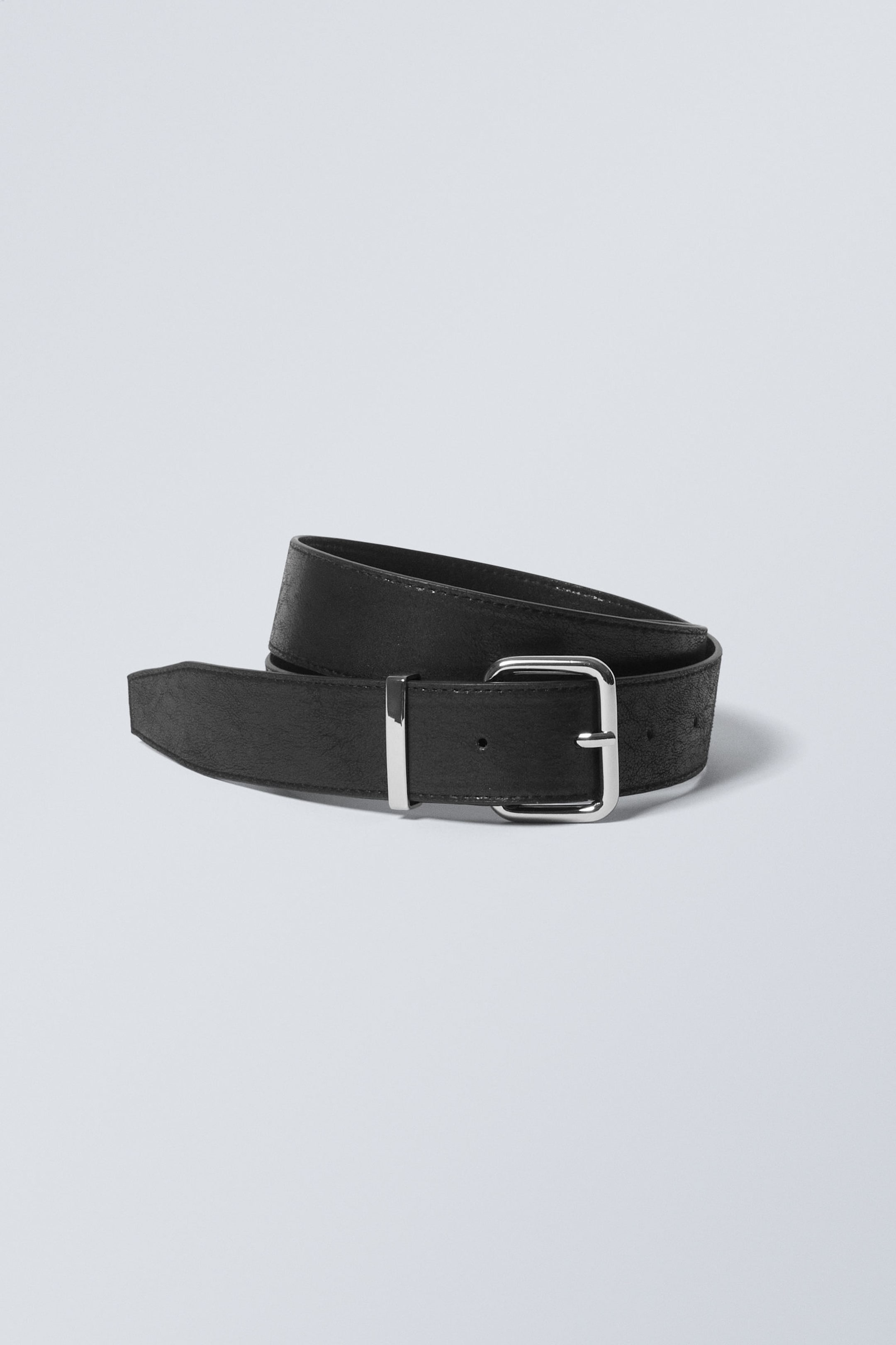 Black - Faux Leather Buckle Belt - 0