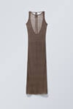 Dark Mole - Open Back Knitted Maxi Dress - 0