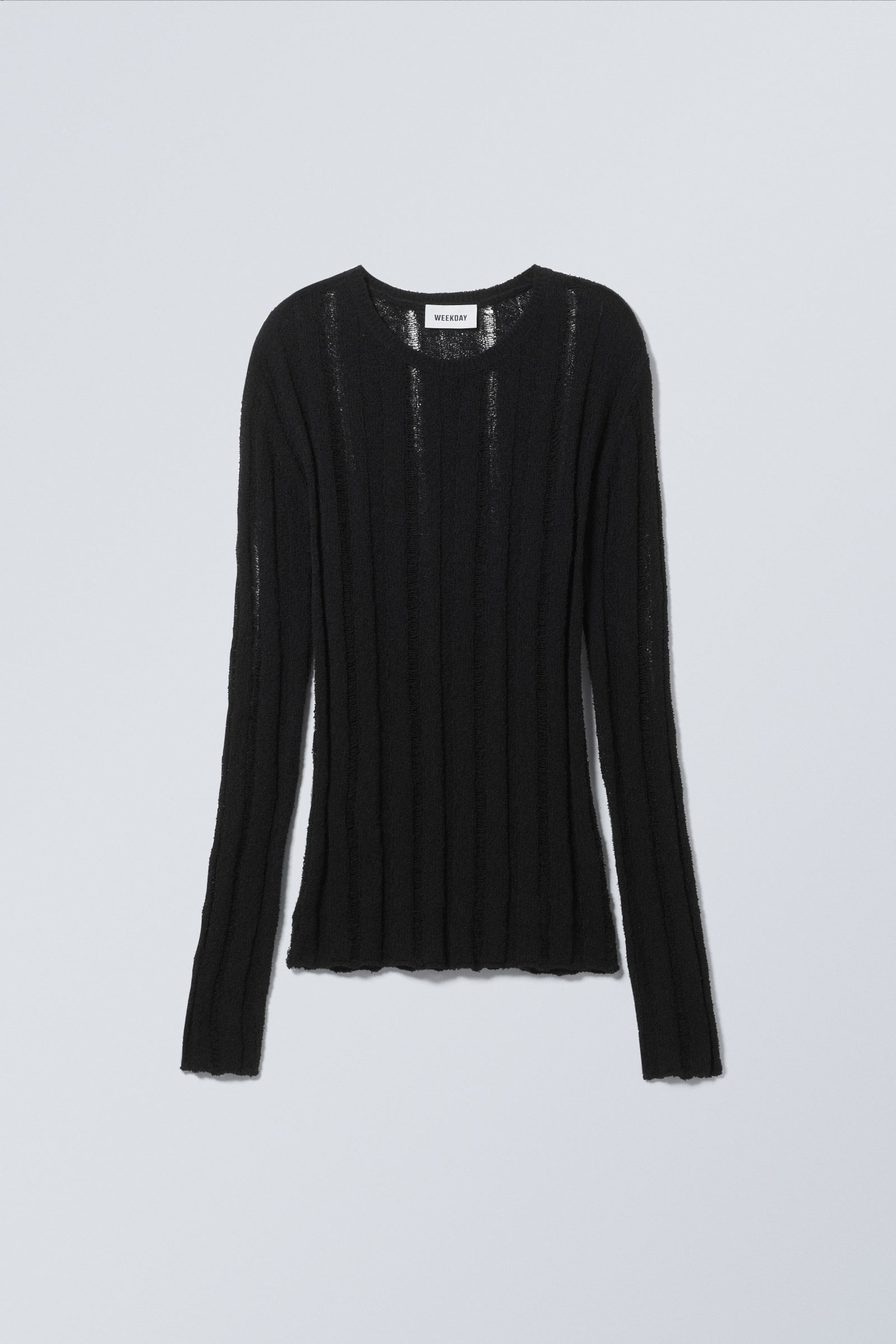 Black - Slim Sheer Knitted Sweater - 0