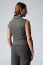 Dark Grey Pinstripe - Slim Zip Vest Top - 3