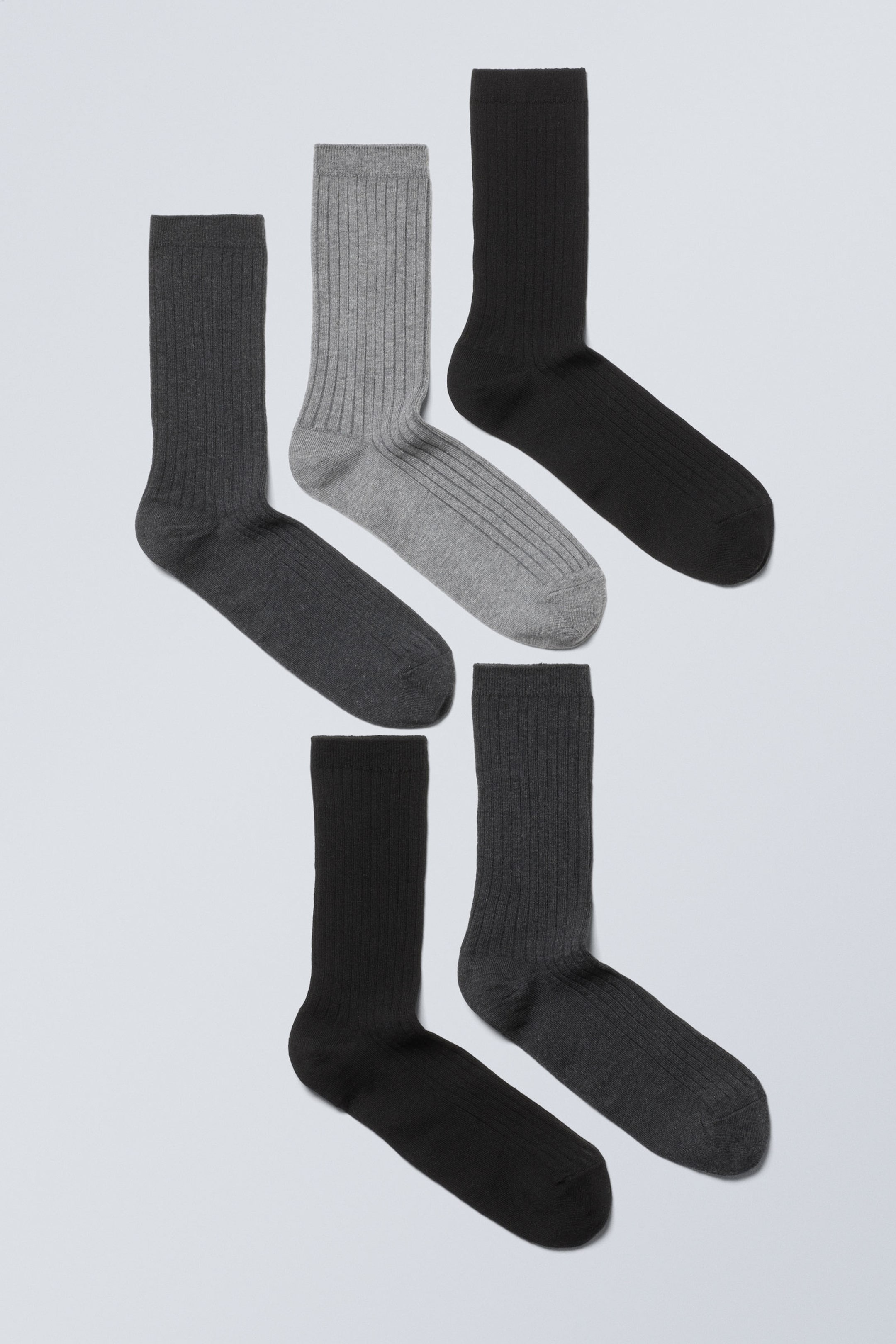 Schwarz/Grau - 5er-Pack Rippensocken - 0