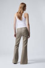 Striped Dusty Beige - Flared Eyelet Suit Trousers - 3