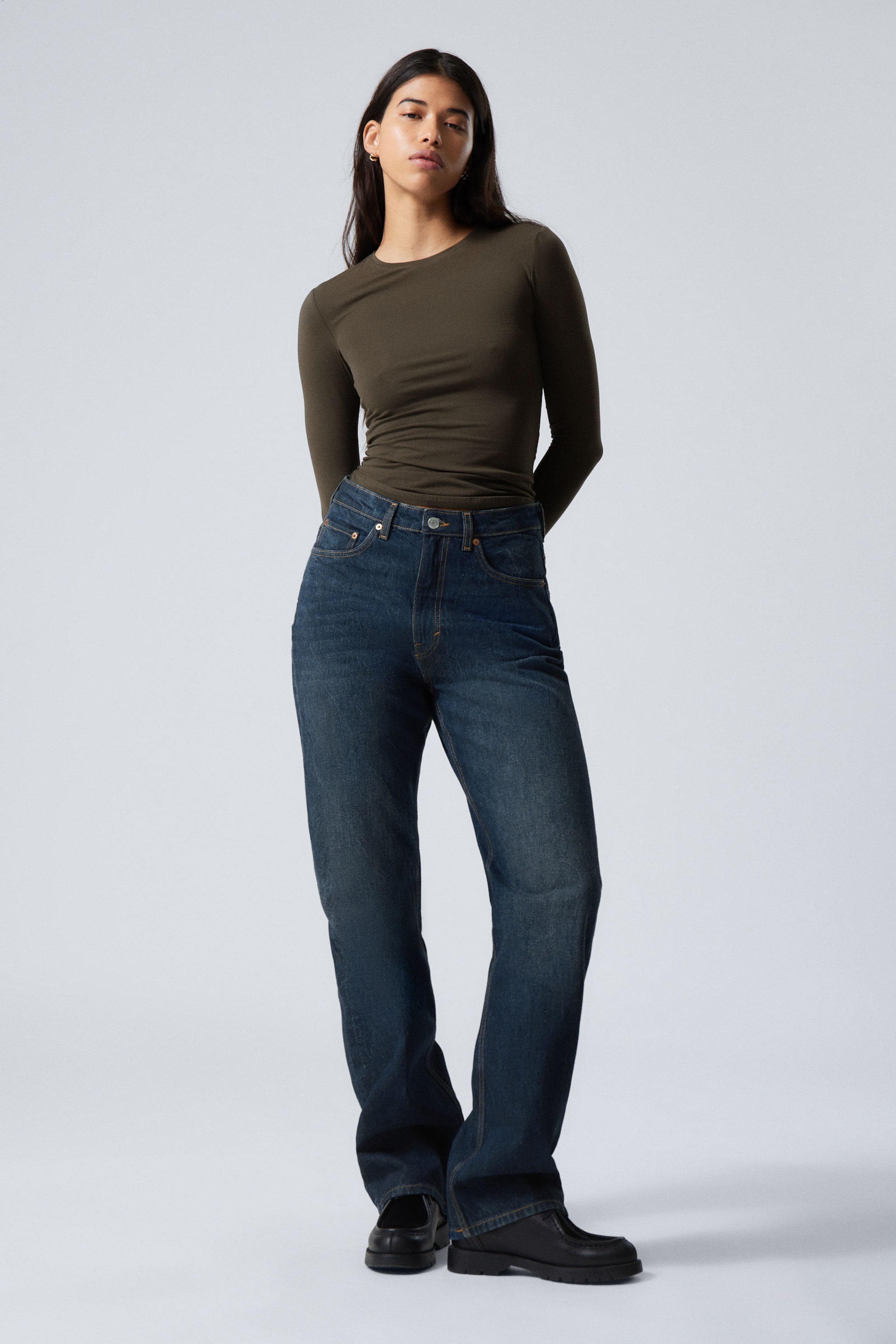 Compact Blue - Dark Blue - Rowe Super High Waisted Regular Straight Leg Jeans - 0