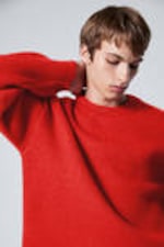 Bright Red - Teo Oversized Wool Blend Knit Sweater - 1