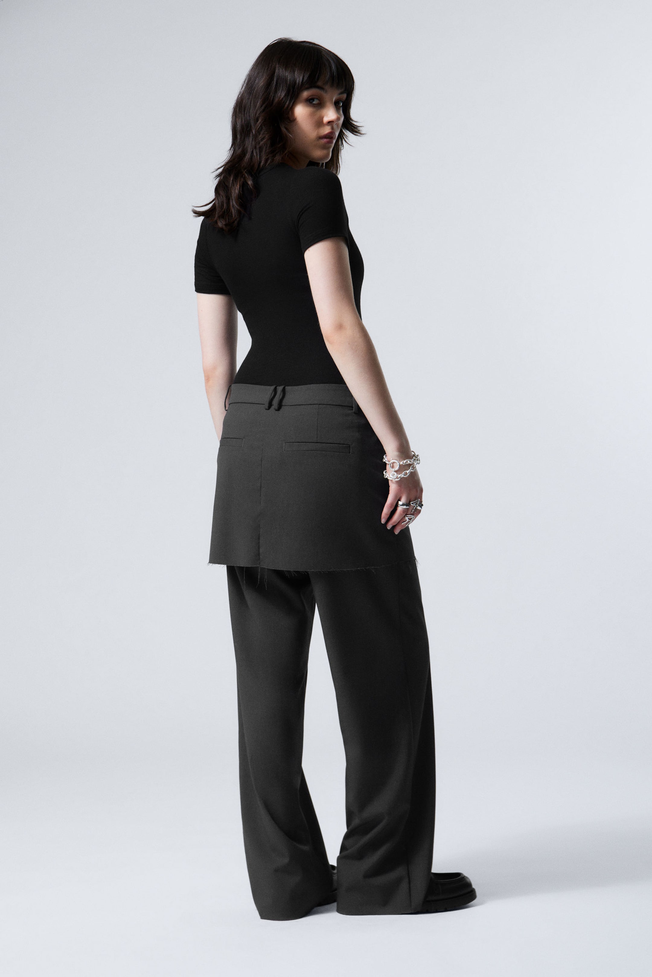 Dark Grey Melange - Suiting Skirt Trousers - 5