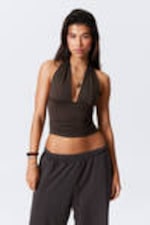 Dark brown - Deep Halterneck Top - 0
