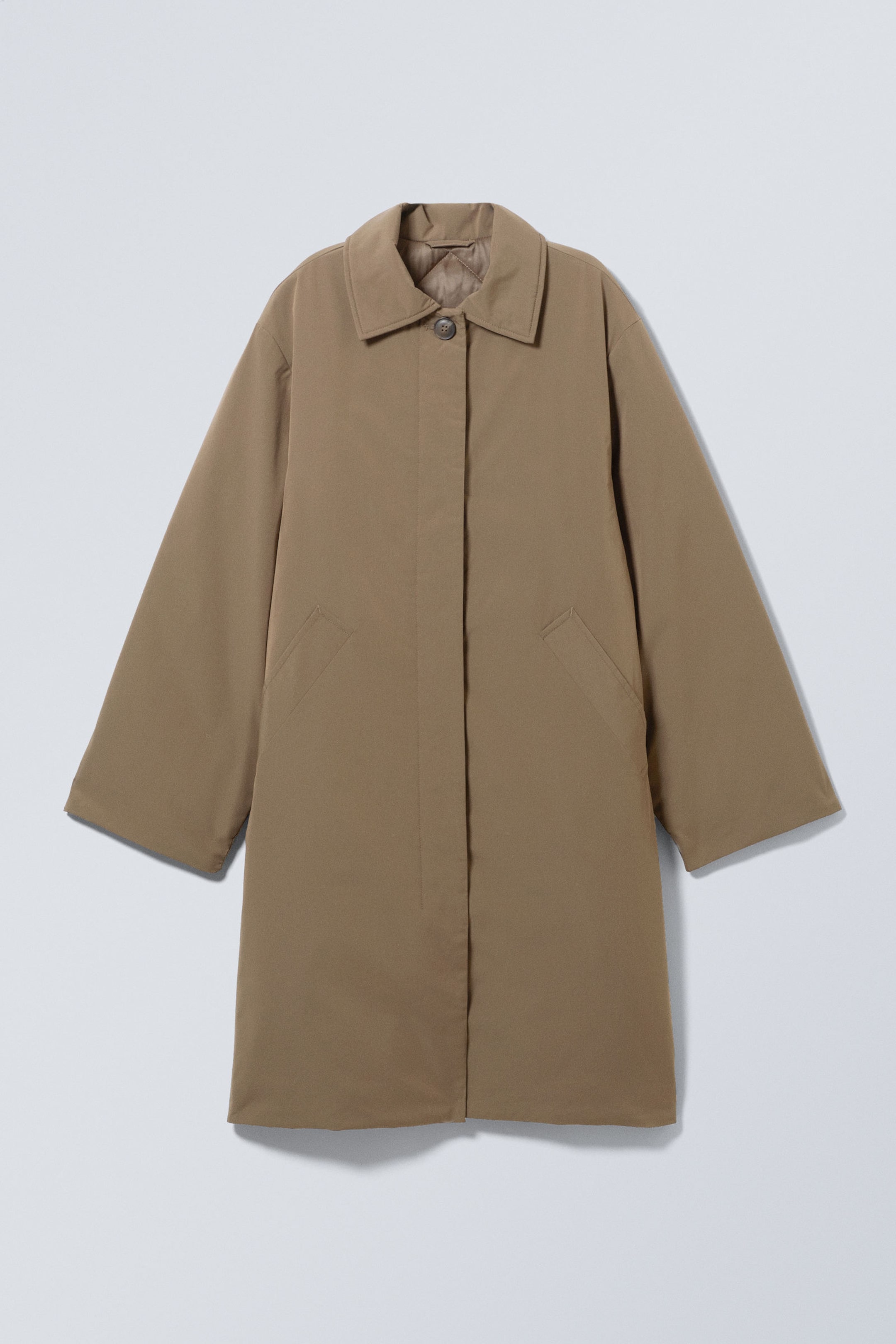 Beige Khaki - Oversized Padded Car Coat - 2