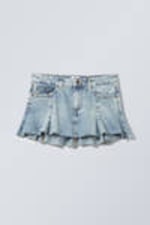 Tide blue - Gerafelde denim minirok met lage taille - 0