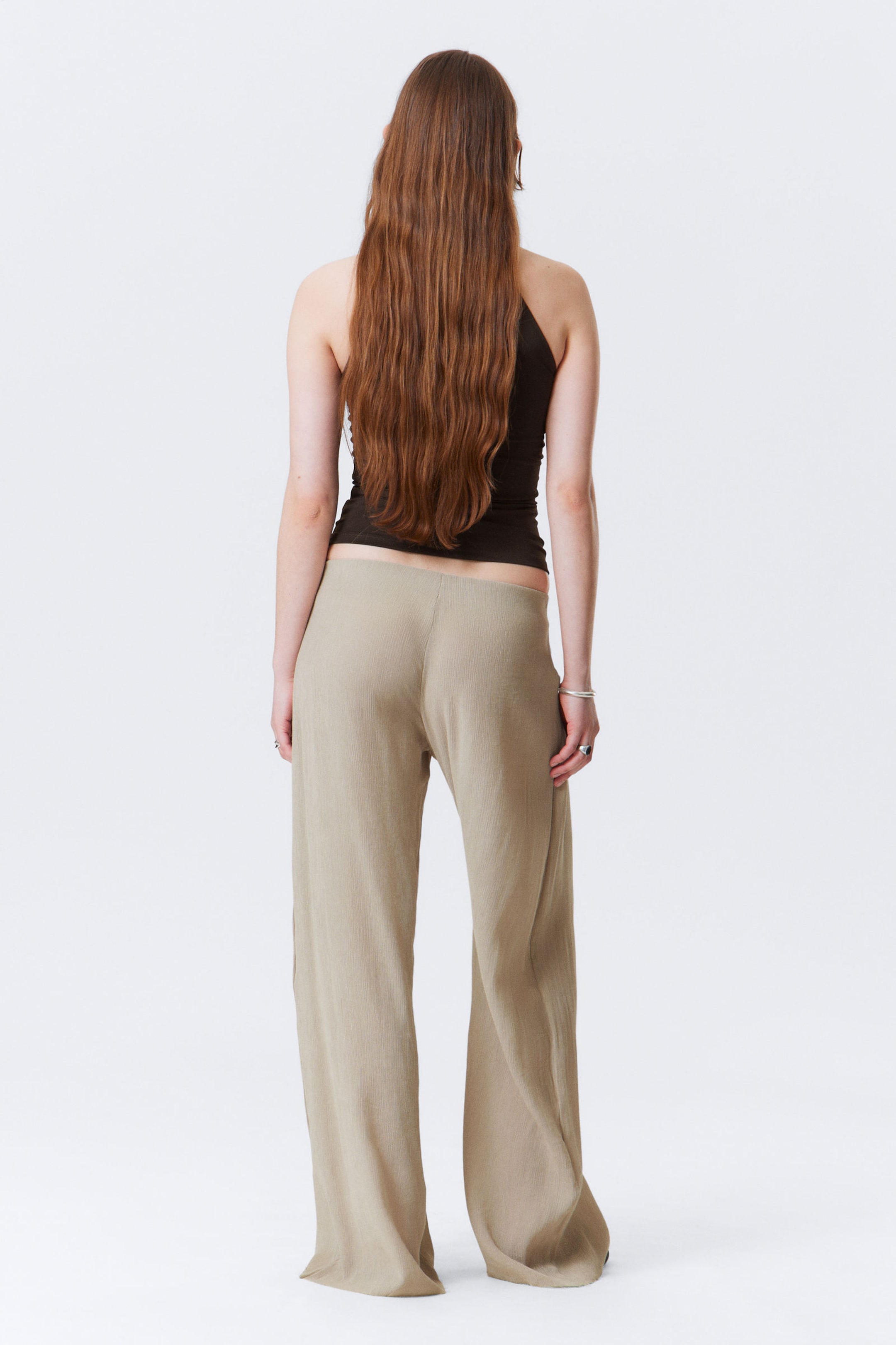 Light Beige - Crinkled Low-Rise Wide-Leg Trousers - 3