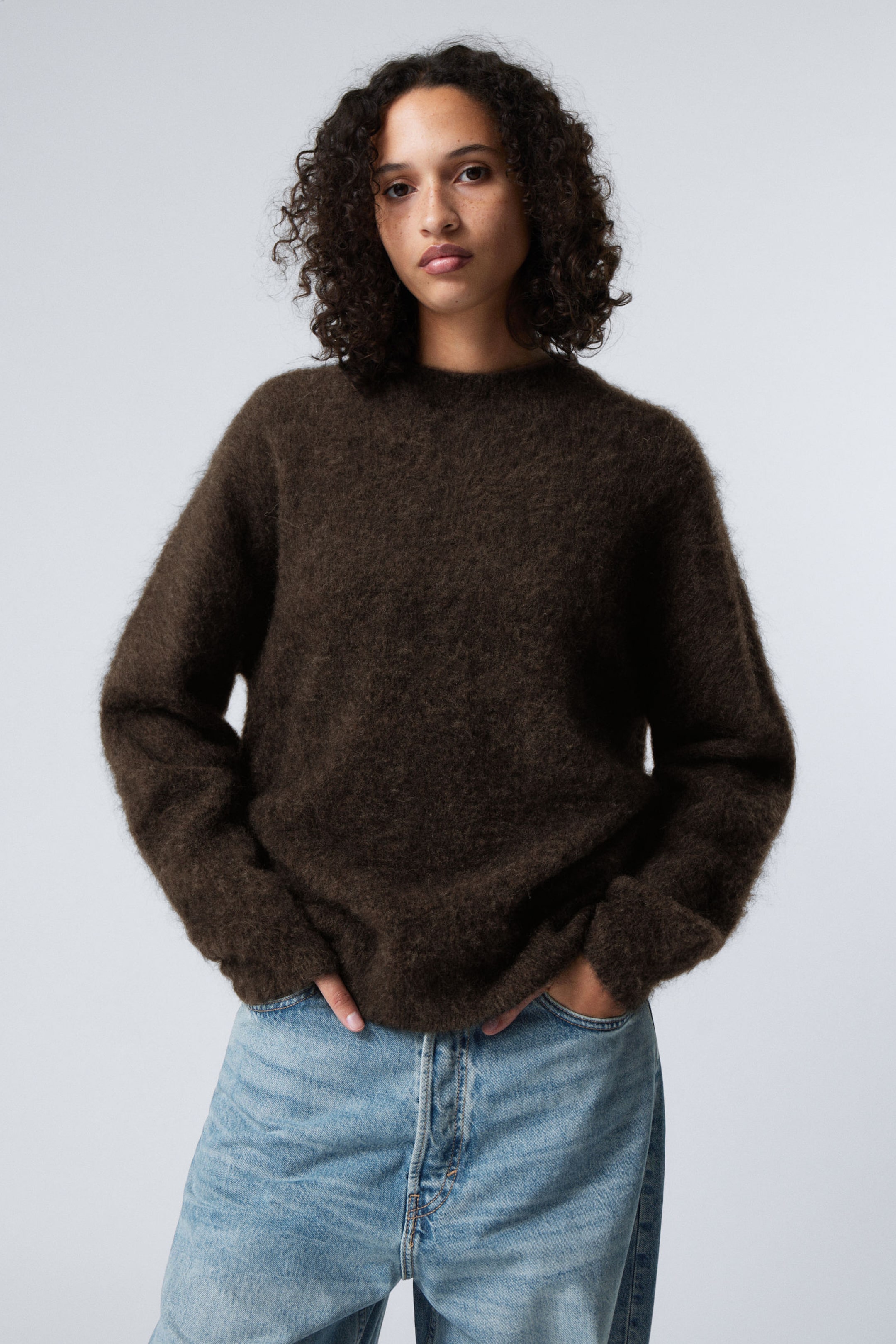 Dark Brown Melange - Oversized Knitted Mohair Blend Sweater - 0