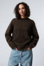 Dark Brown Melange - Oversized Knitted Mohair Blend Sweater - 0