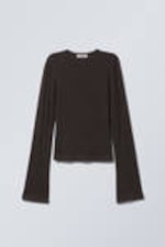 Dark Brown - Long Sleeve Cotton Top - 2