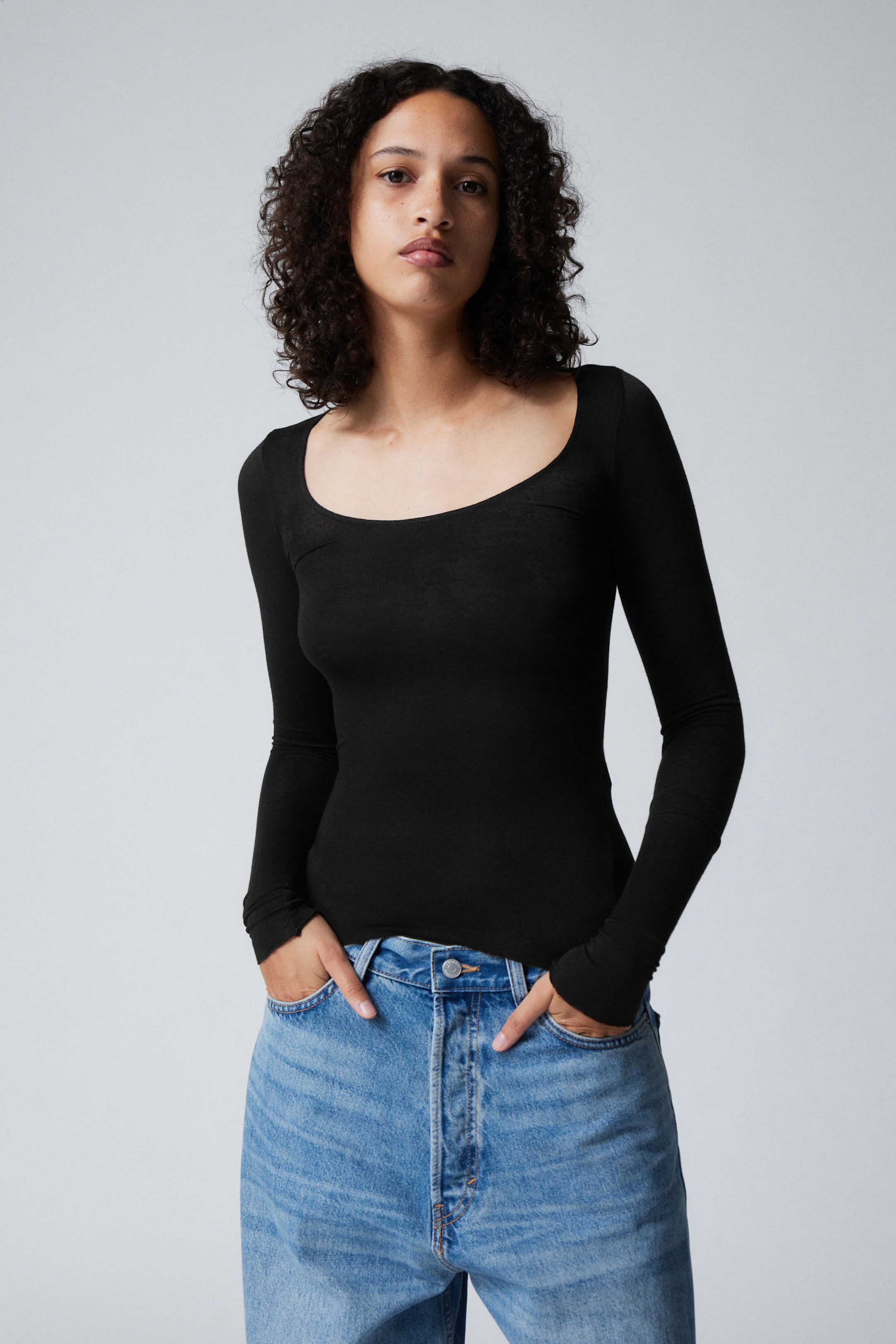 Black - Tea Sheer Long Sleeve Top - 0