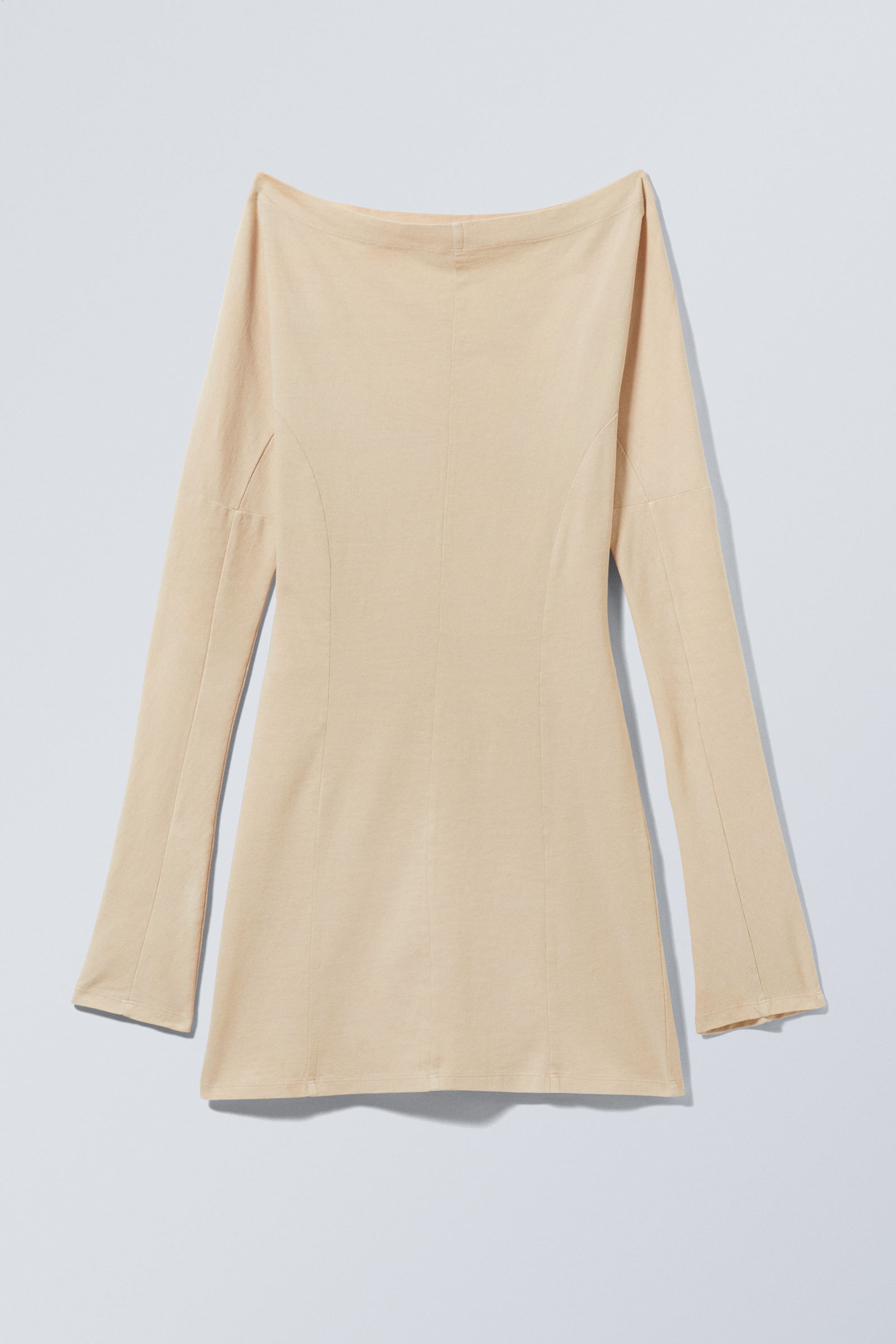 Light Beige - Long-Sleeved Off-Shoulder Mini Dress - 1