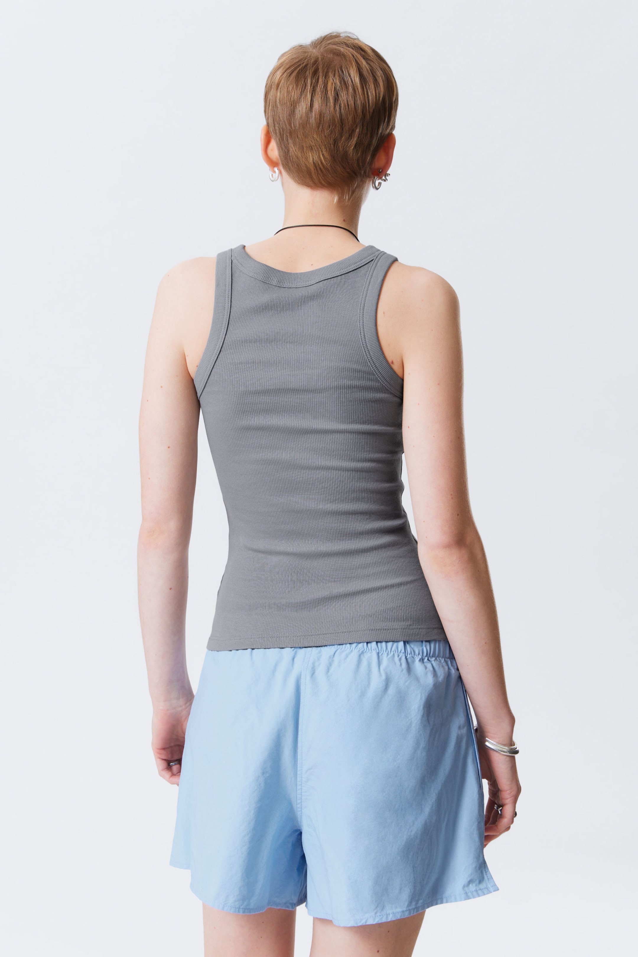 Grijs - Aansluitende geribbelde tanktop - 2