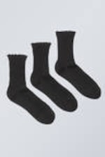 Schwarz - 3er-Pack Rüschensocken - 0