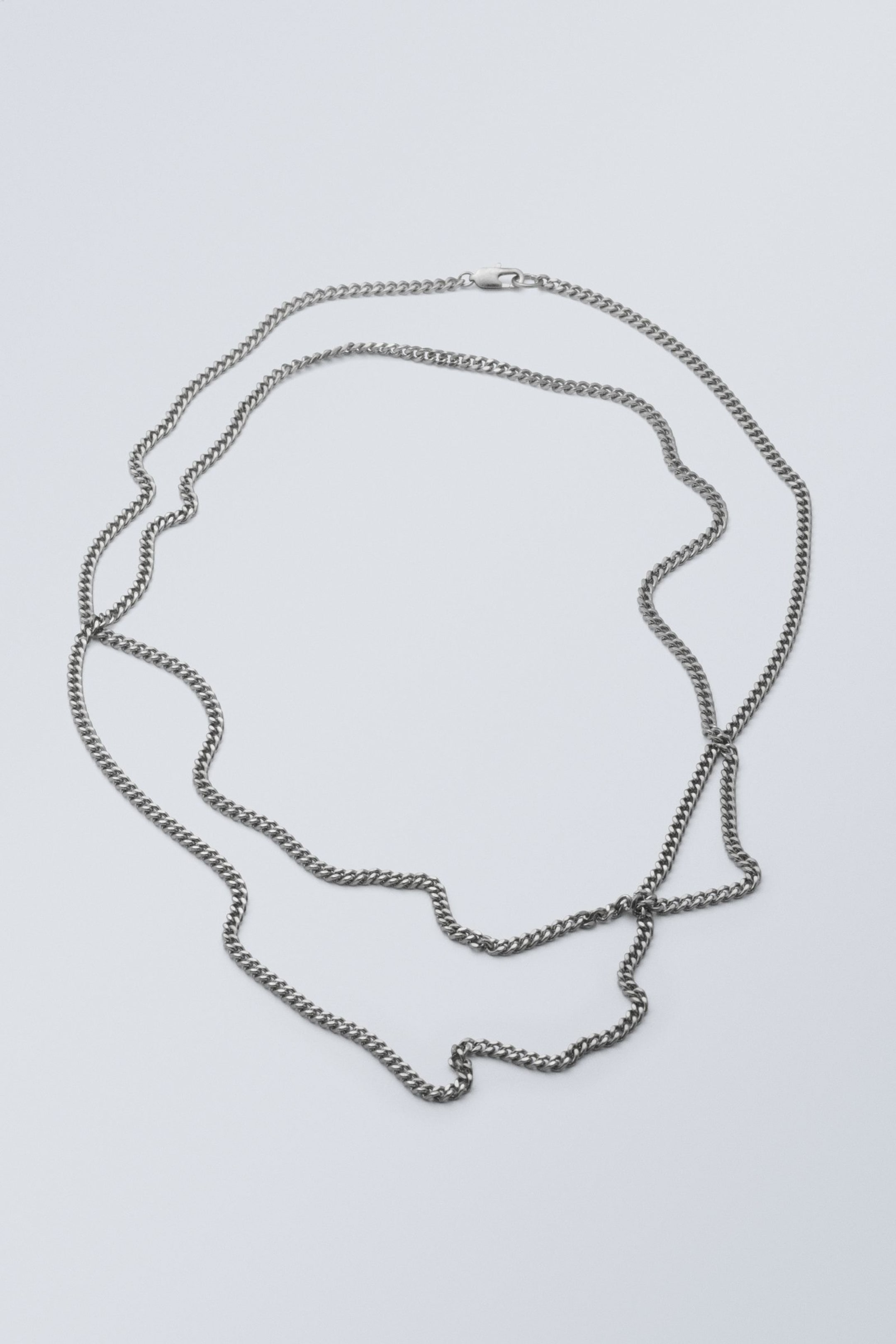 Silver - Long Curb Chain Necklace - 0