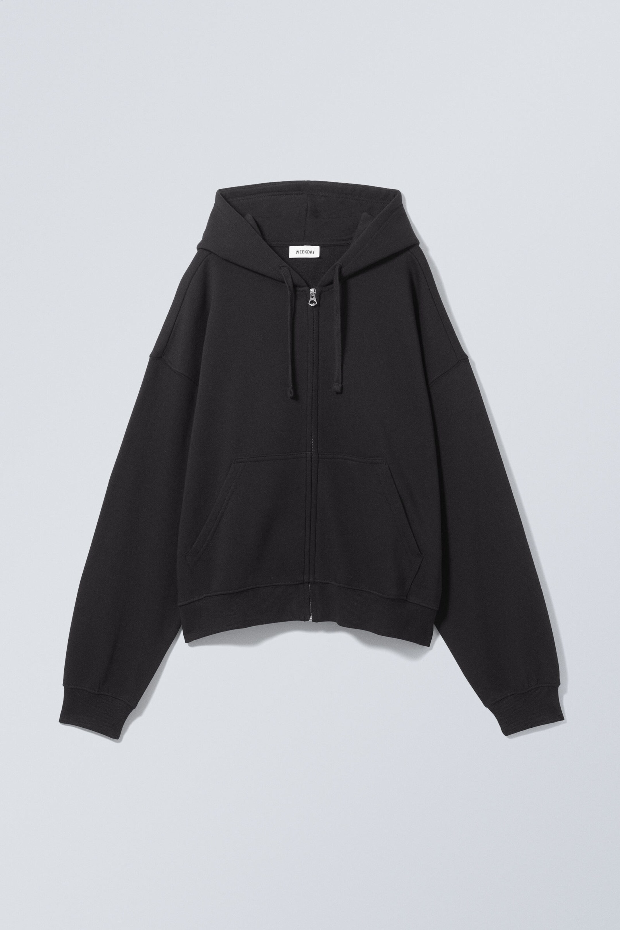 boxy midweight zip hoodie Black Weekday WW