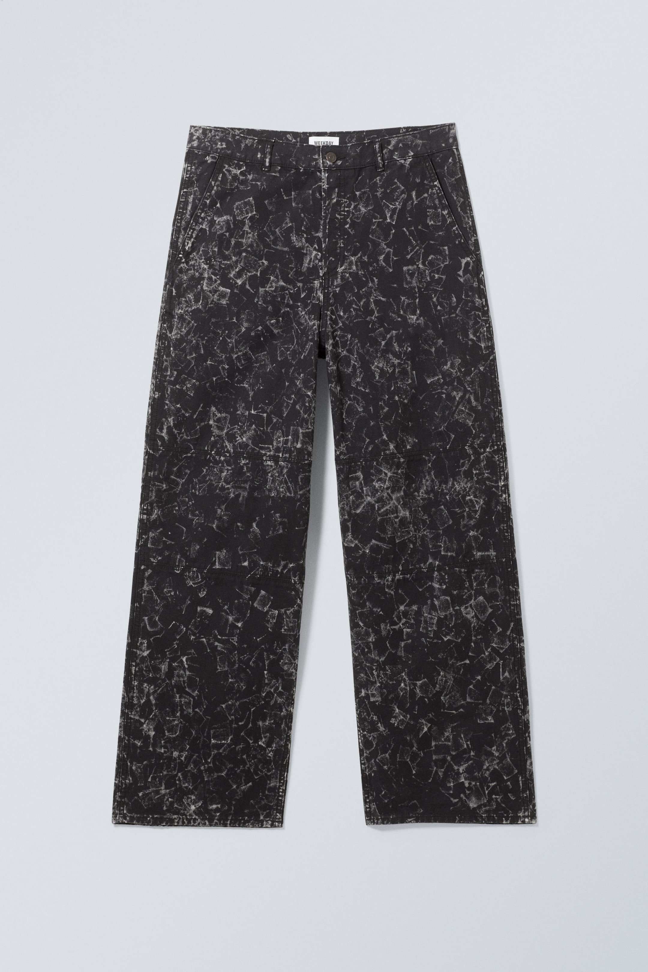 Black w. White Abstract Print - Micha Loose Workwear Trousers - 0