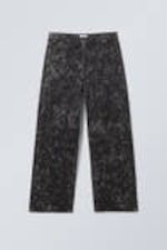 Black w. White Abstract Print - Micha Loose Workwear Trousers - 0