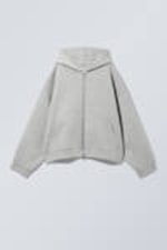 Grey Melange - Oversized Scuba Zip-Hoodie - 2