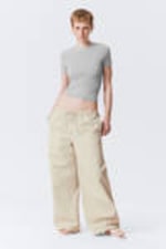 Light Beige - Loose Fit Washed Ripstop Trousers - 0