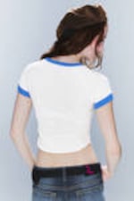 Off-white & Blue - Tight Printed Short Sleeve Mini T-shirt - 3