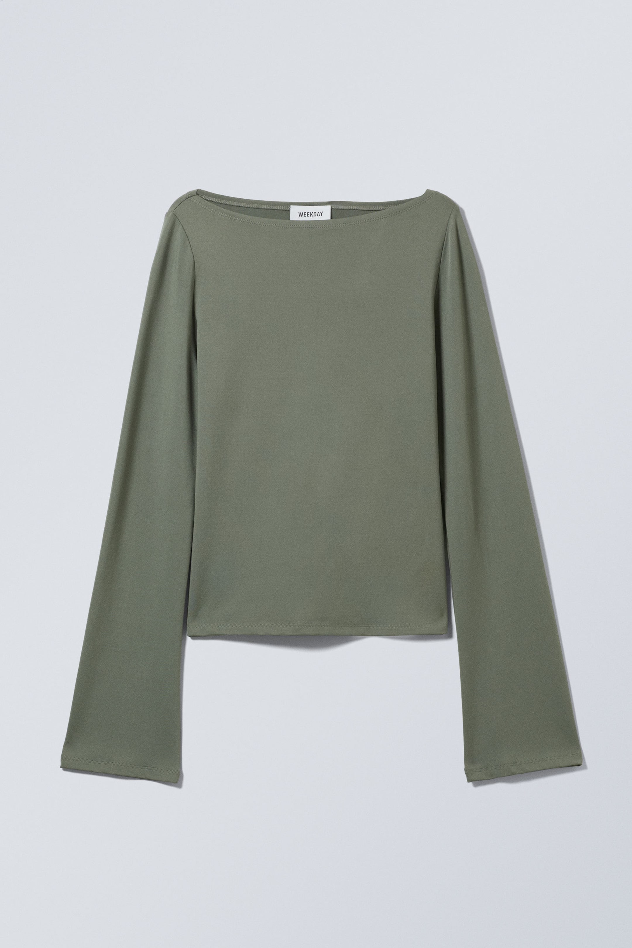 Dusty Khaki Green - Annie Long-Sleeved Boat-Neck Top - 0