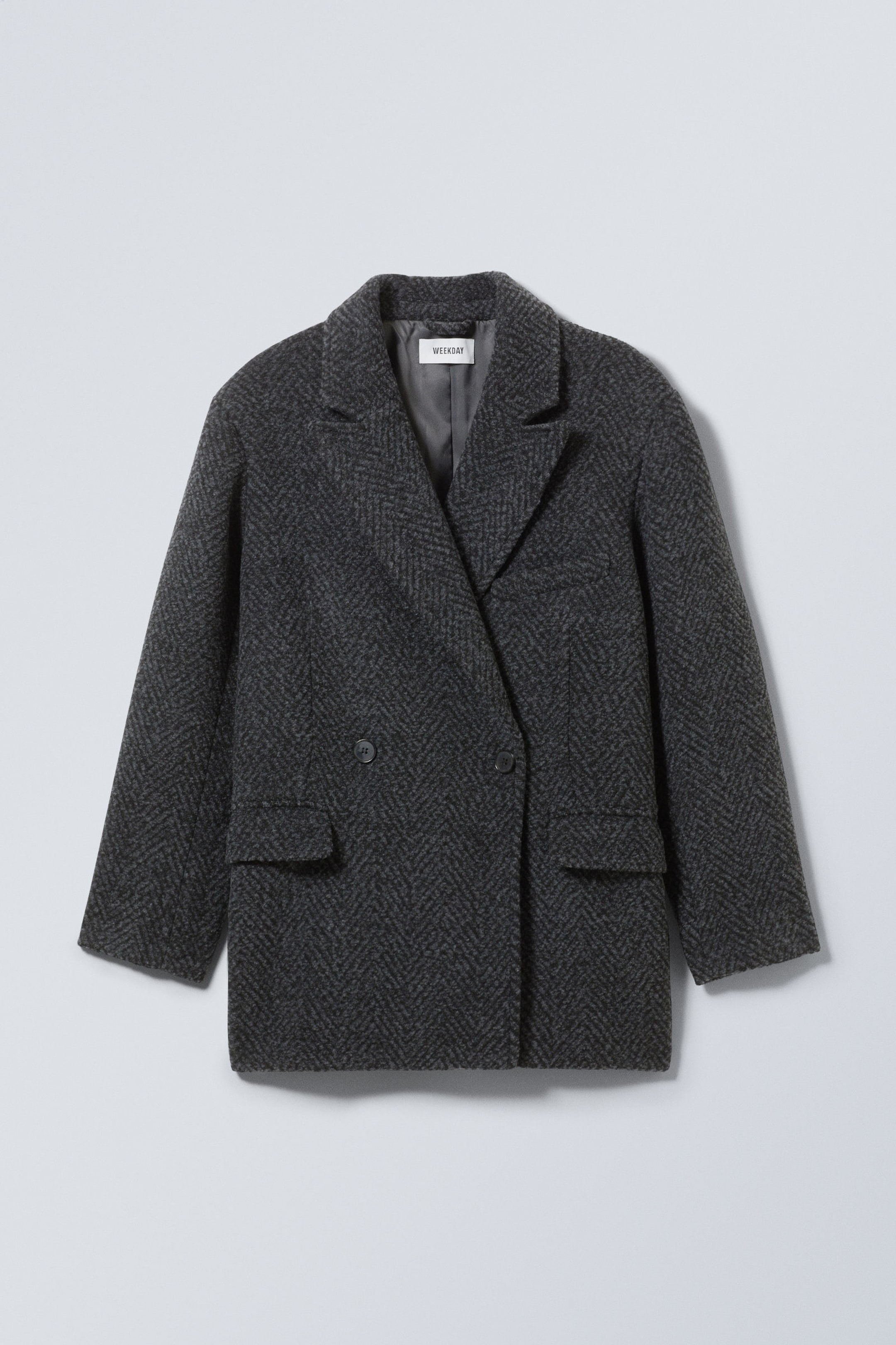 Grey Herringbone - Carla Oversized Wool Blend Jacket - 0