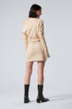 Light Beige - Long-Sleeved Off-Shoulder Mini Dress - 2