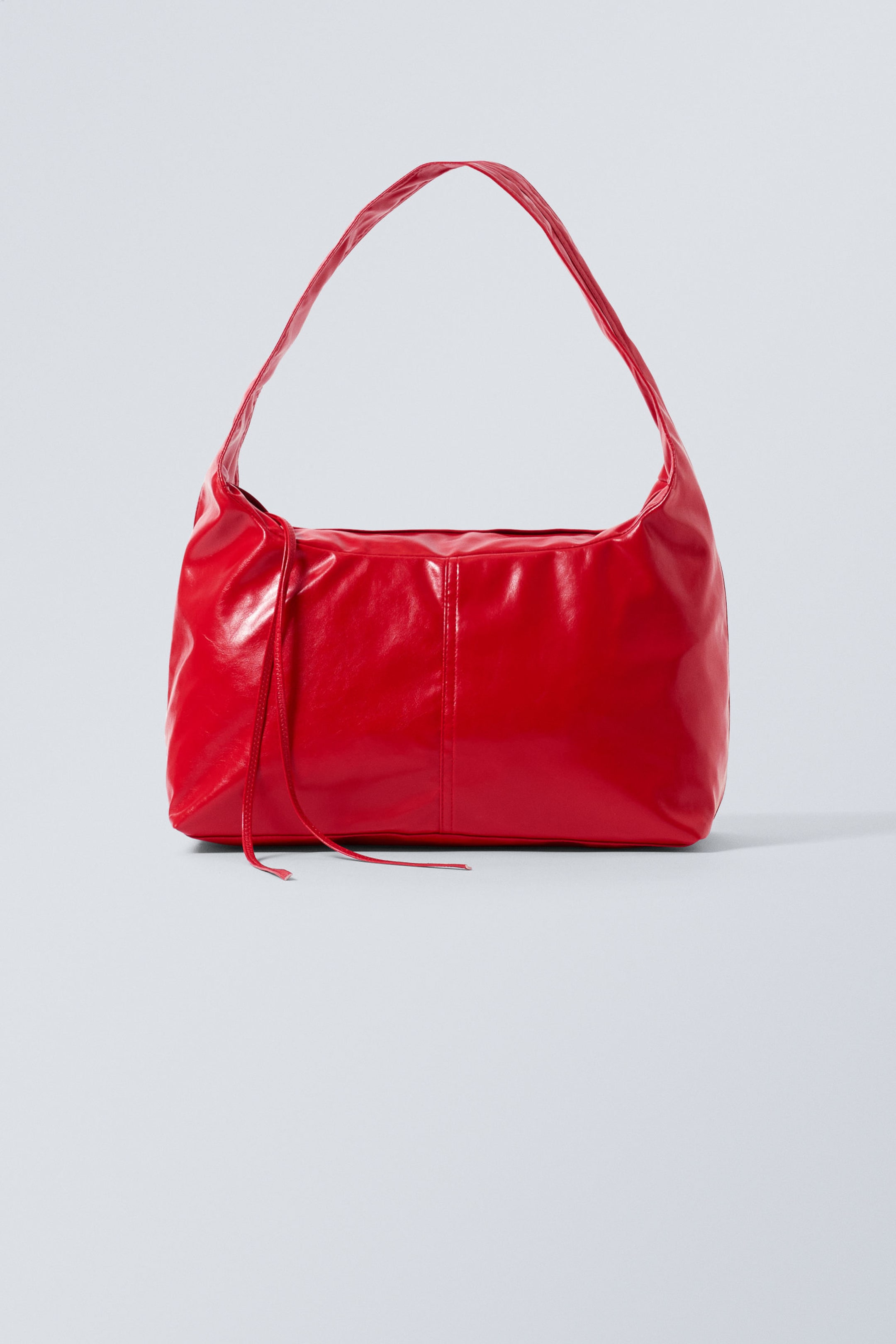 Glossy Red - Coated Rectangular Shoulder Bag - 2