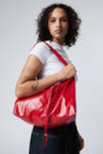 Glossy Red - Coated Rectangular Shoulder Bag - 1