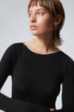 Black - Boatneck Long Sleeve Top - 1