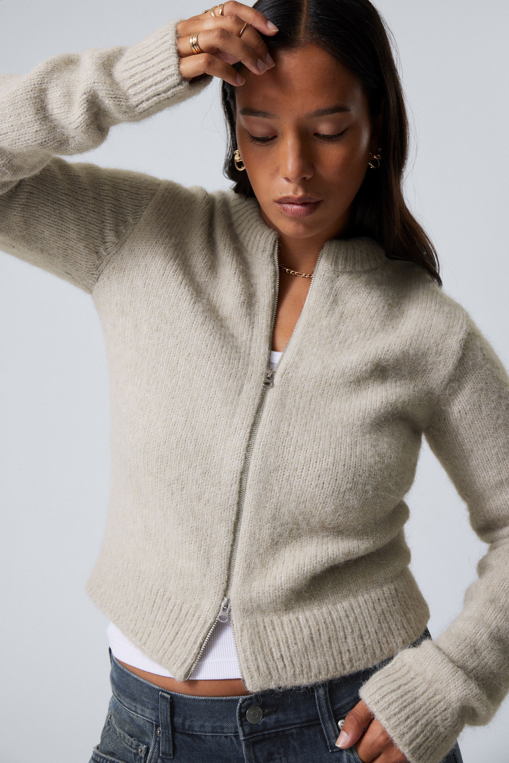 Knitted zipper cardigan on sale