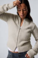 Beige Melange - Slim Knitted Zip Cardigan - 1