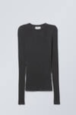 Dark Grey - Soft Sheer Long Sleeve Top - 0