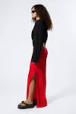 Bright Red - Low Rise Bias-Cut Satin Maxi Skirt - 2