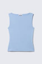 Light Blue - Annie Soft Sleeveless Boat-Neck Top - 3
