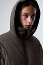 Dark Grey - Padded Hooded Puffer Jacket - 1