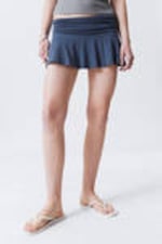 Dark Blue - Flared Mid-Rise Mini Skirt - 1