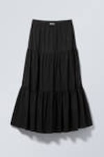 Black - Tiered Maxi Poplin Skirt - 0