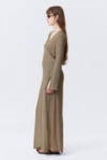 Beige - Sheer Long-Sleeved V-neck Maxi Dress - 2