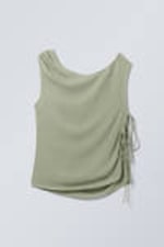 Light Dusty Khaki Green - Off-shoulder Strappy Drape Top - 1