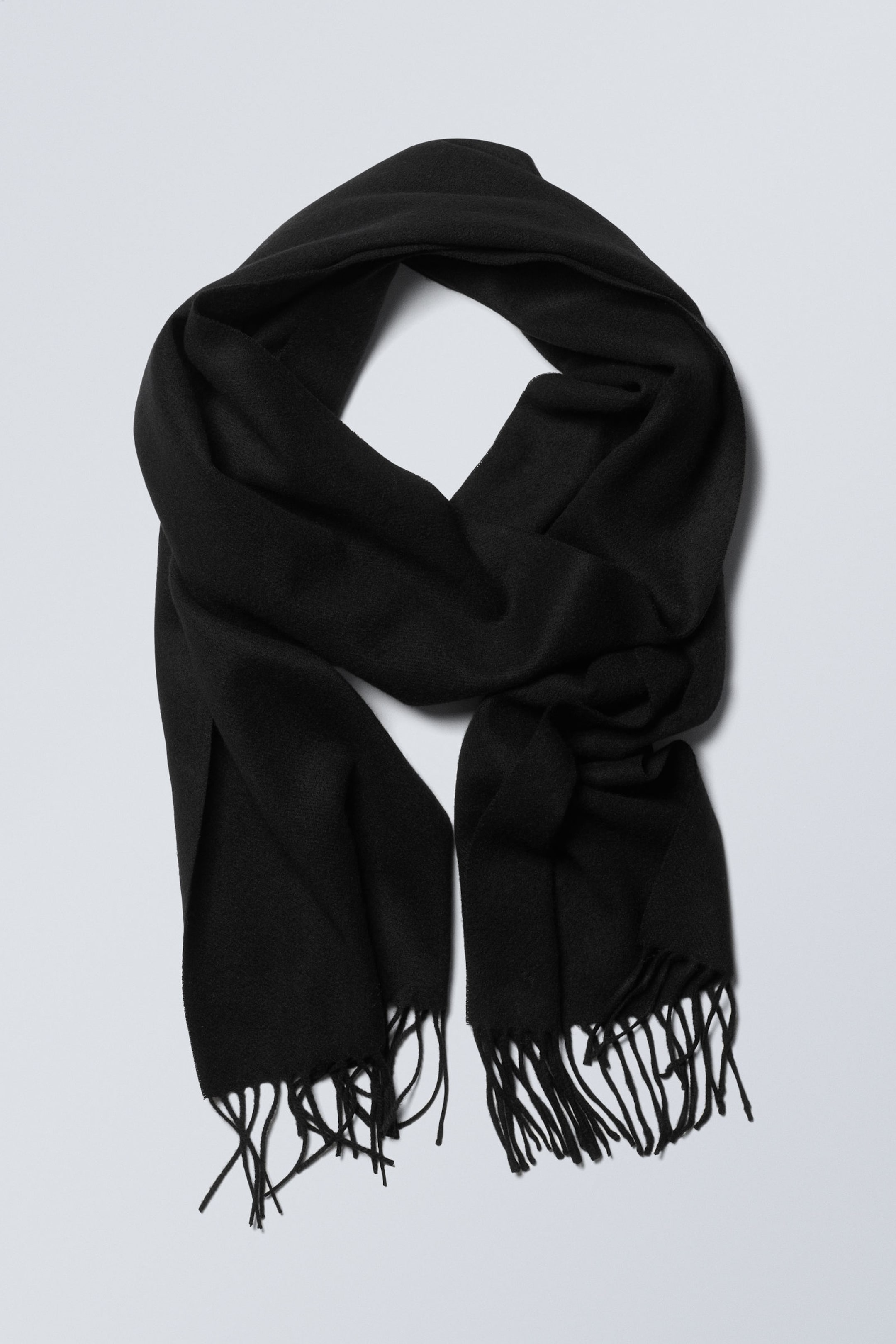 Black - Long Woven Wool Scarf - 2