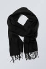 Black - Long Woven Wool Scarf - 2