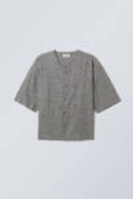 Dark Grey - Oversized Linen Blend Baseball Shirt - 0